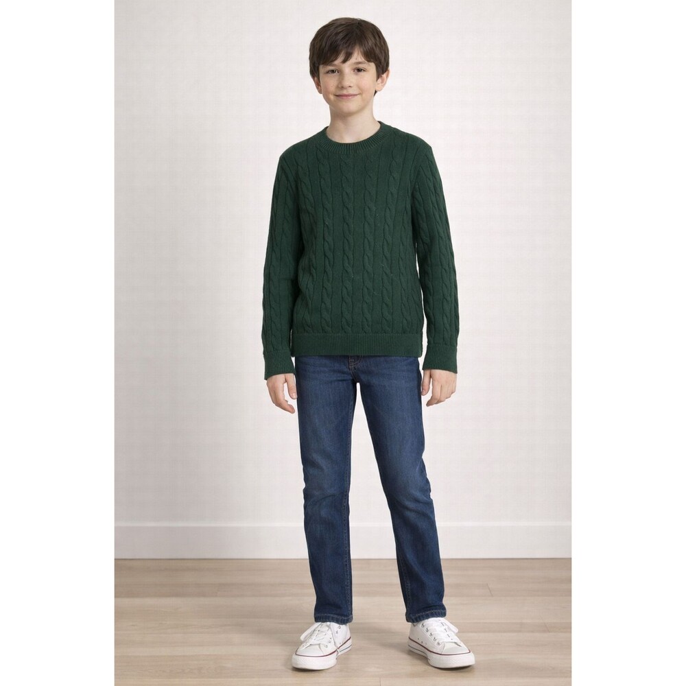 CREWCUTS Green Cable Knit Sweater Boys 10-11 LARGE 100% Cotton Crew Neck Classic